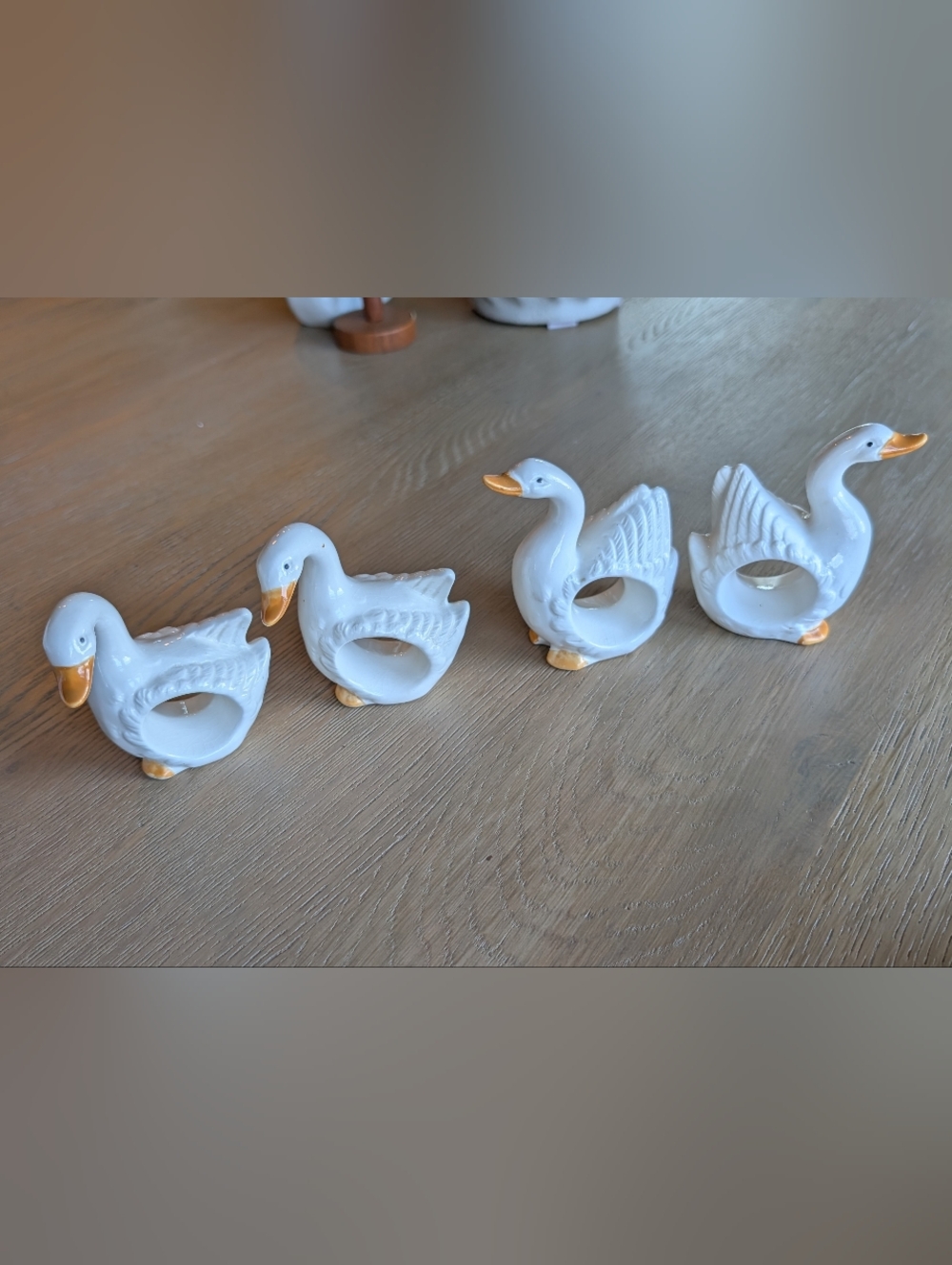 Vintage Ceramic Duck Goose Napkin Rings Set Of 4